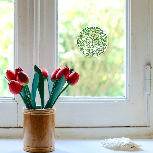 Fenster Deko Glas Bild Nr. 54 MANDALA 6. grün keltisches Symbol Feng Shui Sonnen Licht Fänger