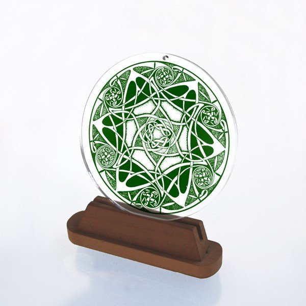 Fenster Deko Glas Bild Nr. 47 MANDALA 1. grün keltisches Symbol Feng Shui Sonnen Licht Fänger