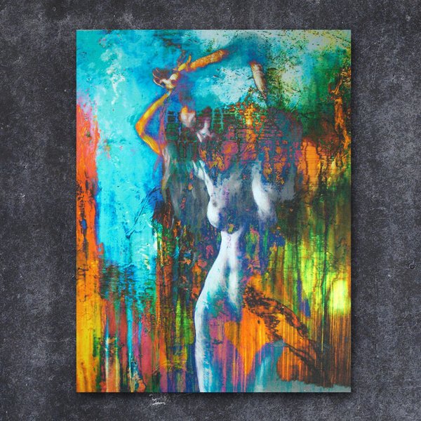 Frauen Akt 72. Bild auf Metall - abstrakte Kunst - Wandbild auf spiegelnden Aluminium - 30 x 40 cm