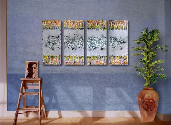 Abstaktes Gemälde 4 Bilder Acryl Moderne Kunst handgemalt Original 150 cm x 78 cm