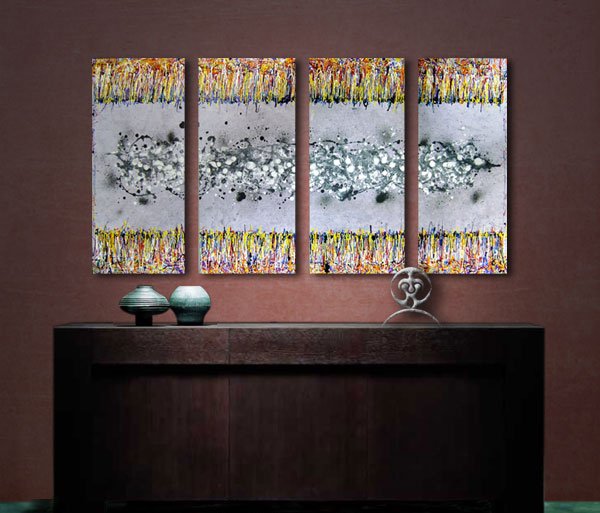 Abstaktes Gemälde 4 Bilder Acryl Moderne Kunst handgemalt Original 150 cm x 78 cm